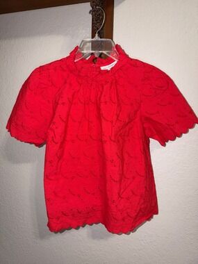Free Assembly Cropped Eyelet Floral Top Ruffle Cotton